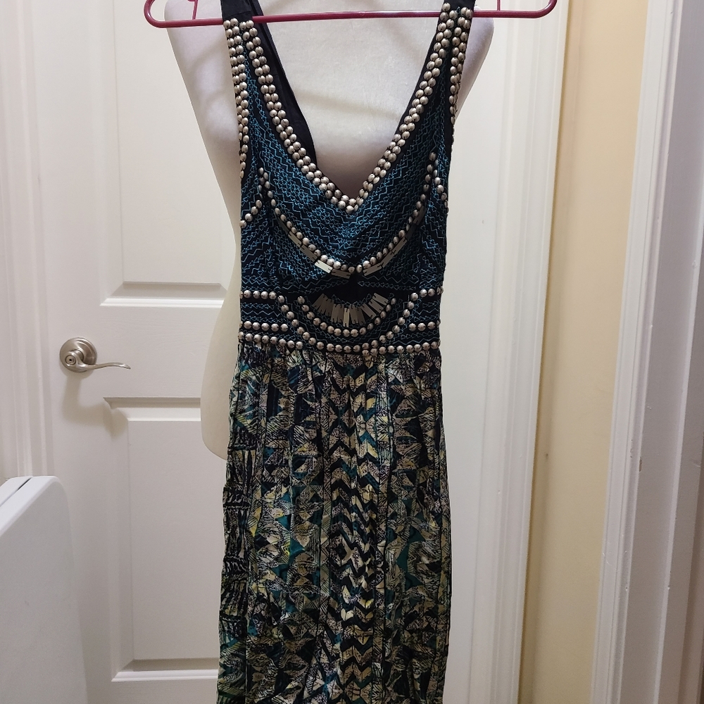 Angie high low green metallic beading dress